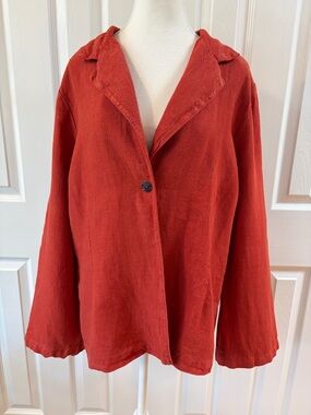 Bryn Walker Burnt Orange 100% Linen One Button Oversized Blazer Size M